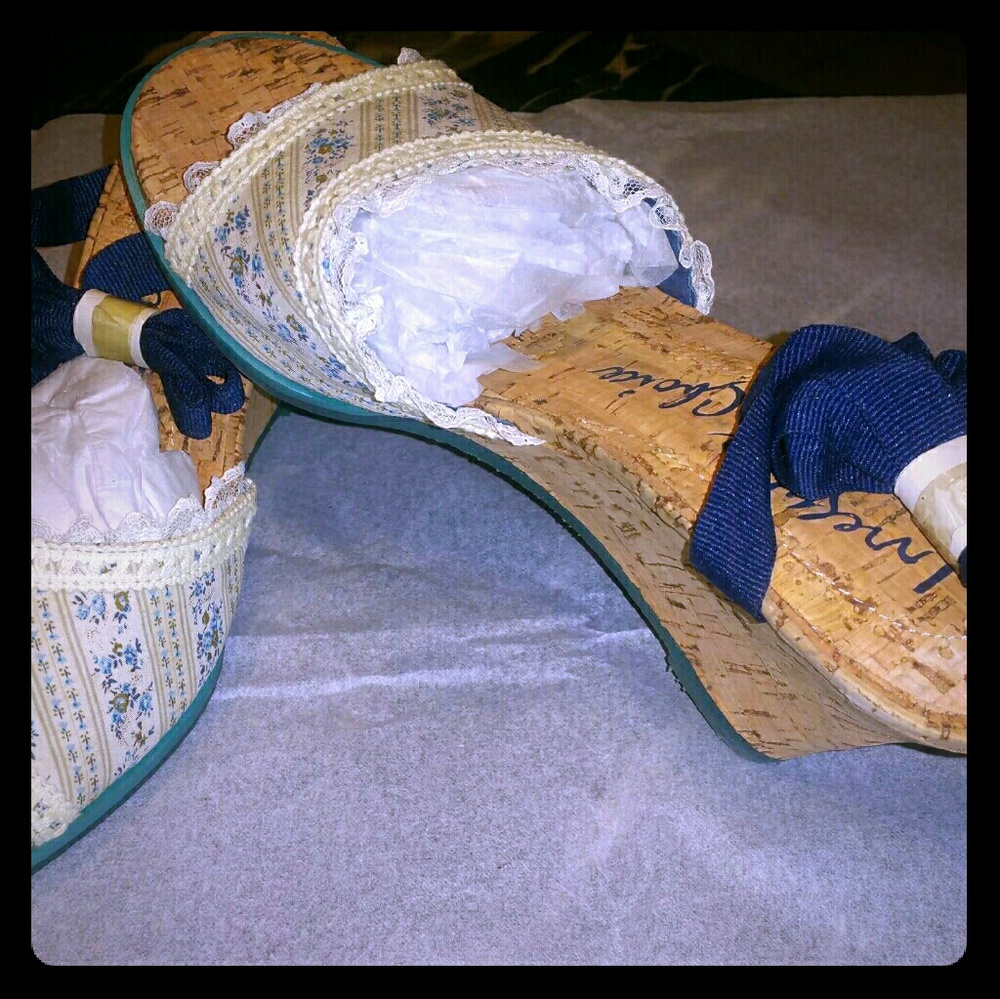 Blue flowered Irregular Choice lace up Sandals